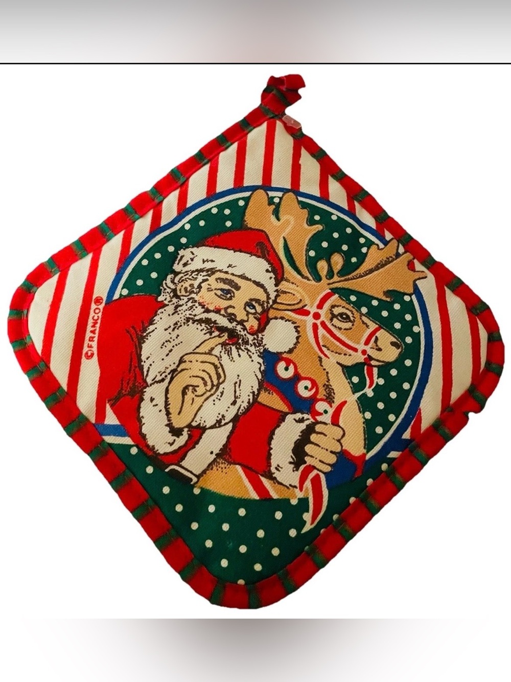 Vintage Franco Christmas Potholder Santa Claus Reindeer Country Classics Hot Pad